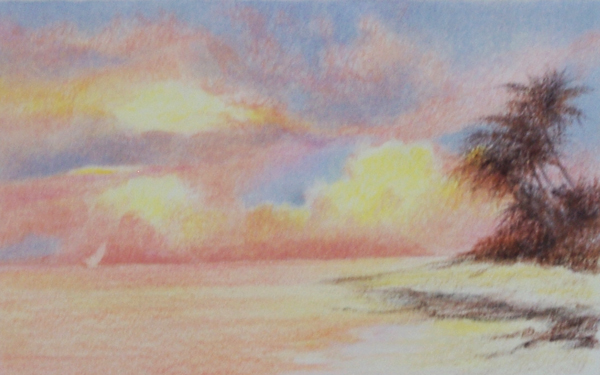 Anne Tuttle, Coastal Sunset, Colored Pencil Painting
