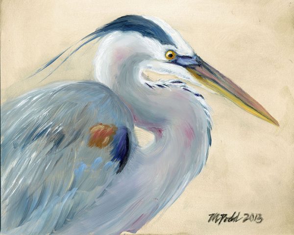 a digital photograph of a painting of a great blue heron