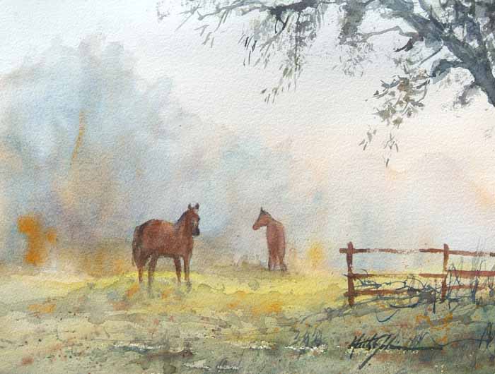 Horses in the Morning Fog