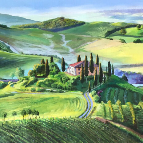 A digital photograph of a painting of a Tuscan Landscape by Martha J Dodd