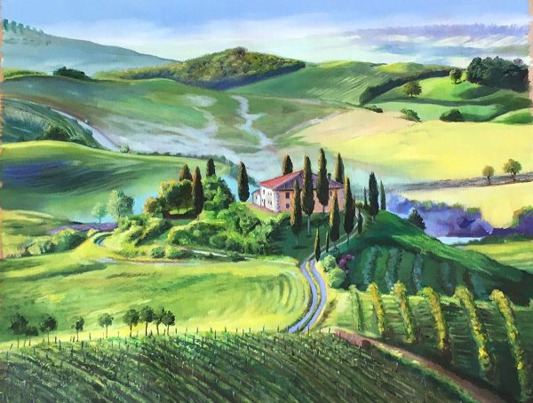 A digital photograph of a painting of a Tuscan Landscape by Martha J Dodd