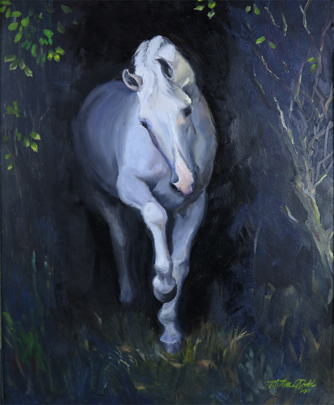 A digital photograph of a painting by Martha Dodd called Out of the Dark and into the light.