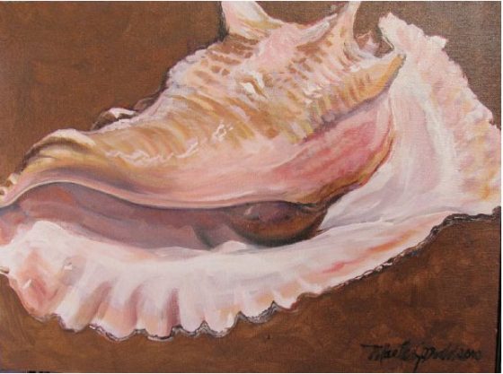 A digital photograph of a painting by Martha Dodd called Queen Conch on Bronze