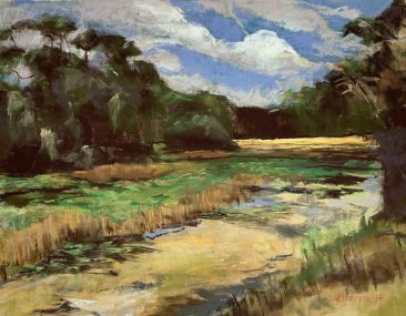 a tropical pond in Florida. By artist Suzanne Bennett