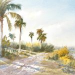 Watercolor painting named Palm shadows by Keith Johnson