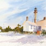Watercolor Painting called Sanibel Lighthouse Vignette by Keith Johnson