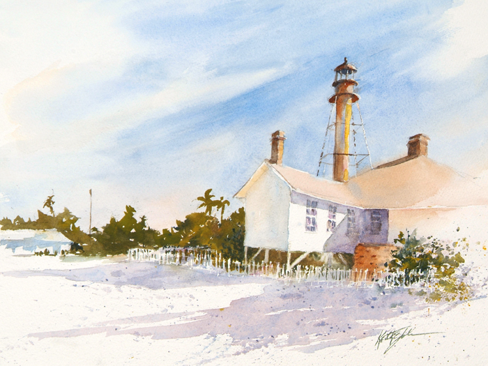 Watercolor Painting called Sanibel Lighthouse Vignette by Keith Johnson