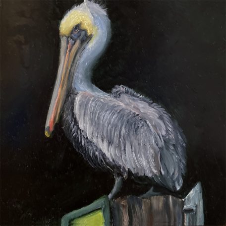 painting pelican sitting on a channel marker by Martha Dodd