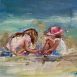 painting of two little girls on the beach by tracy owen cullimore