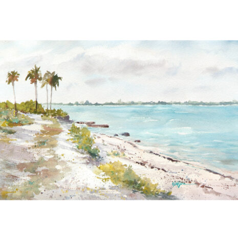 watercolor painting of the sanibel causeway beach by keith johnson
