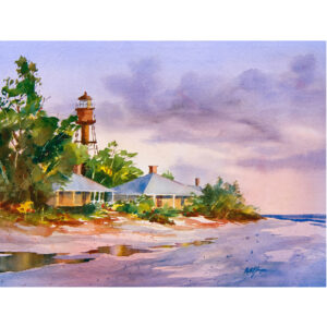 watercolor painting of the sanibel lighthouse by keith johnson