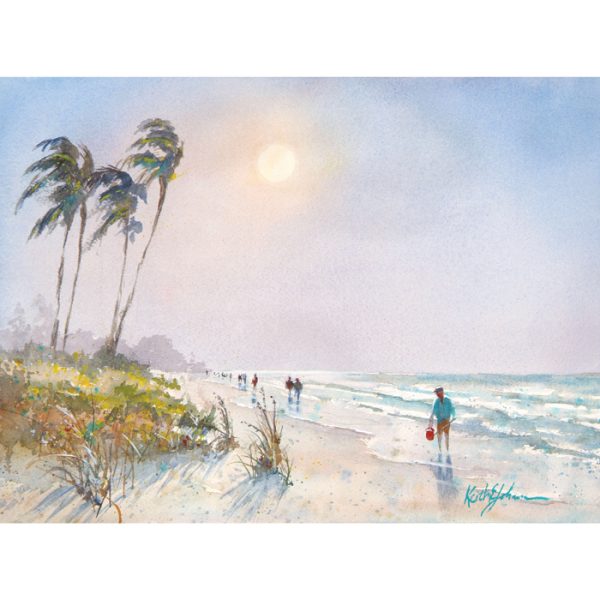 watercolor painting of a windy day at the beach